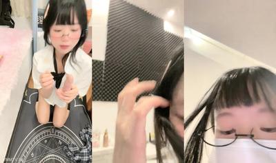 Little loli with kawaii glasses! Lift up the skirt in JK outfit! Big scale masturbation in pay room, fingering hairless pussy, dildo pumping