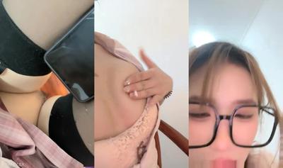 The ultimate beauty girl with black frame glasses! Super high-value play big turntable! The props are full of assholes and both holes are open, sexy suspenders and stockings